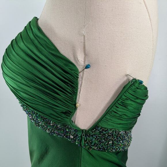 Cache Prom Dress Midi Gown 2 Green Silk Vintage Y2K Glam Bead Holiday Halter - Picture 11 of 14